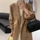 Korean style woolen collar wool coat for women 2024 autumn temperament camel herringbone double-breasted long woolen coat
