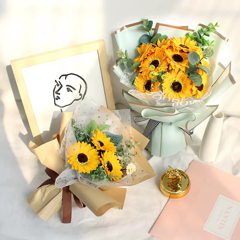 向日葵花束仿真毕业拍照手捧花生日女生假花香皂母亲节礼物 向日葵花束仿真毕业拍照手捧花生日女生假花香皂母亲节礼物