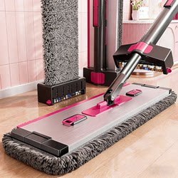 Chenille Aluminum Alloy Mop for Home Use, One-Step Cleaning, Dual-Use for Dry and Wet, Flat Mop, Hands-Free Automatic Lazy Mop