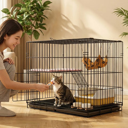 Cat Cage with Extra-Large Free Space, Double-Layered, for Home Use, Indoor, with Integrated Toilet, Cat Nest, Cat House, Large Villa