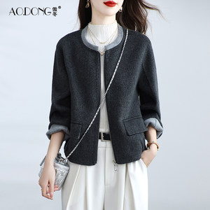 
High-end double-sided fleece coat for women short wool small versatile zipper to make mother simple coat autumn and winter