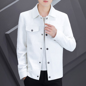Jacket jacket autumn and winter Korean version of trendy casual white woolen coat short hair thickened lap lapels men's clothing
