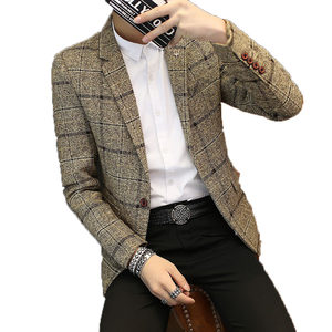 Spring and autumn Korean version of men's leisure suit jacket jacket Youth Yinglun slim lattice woolen single small suit thick model
