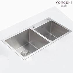 Stainless Steel Brushed Sink, Kitchen Sink, Countertop Basin, Double Sink with Drain Basket