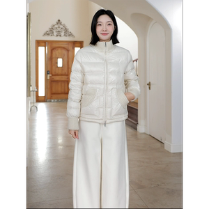 
Guo Jiujiu's simple temperament stand-up collar splicing rib slim down jacket winter slim coat plus velvet scimitar pants