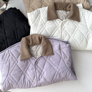 
100 sheep wool filling, Bath style wear, women's detachable collar, windproof, soft and warm rhombus cotton coat