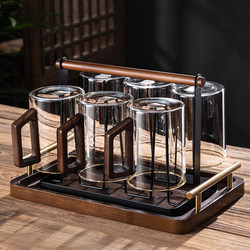 Glass Cup Set for Home Living Room, High Temperature Resistant, Large Capacity for Brewing Green Tea, Drinking Water Cup with Wooden Handle, Tea Cup for Entertaining Guests
