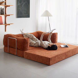 Vintage-Style Fabric Sofa, Dual-Purpose for Small Living Rooms, Suitable for Two to Three People, Straight-Line Retro Modular Folding Sofa Bed