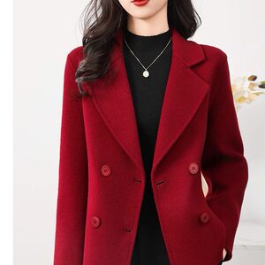 
Autumn and winter double-sided cashmere coat for women short small double-breasted woolen jacket Angora red suit collar wool