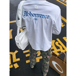 White Pure Cotton Letter Embroidered Long-Sleeve T-Shirt for Men, Autumn Trendy Brand Loose-Fitting Couple's Base Shirt, Pure Cotton Top