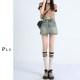 American hot girl hip skirt denim short skirt for women in summer high waist anti-exposure large size slimming A-line skirt trendy