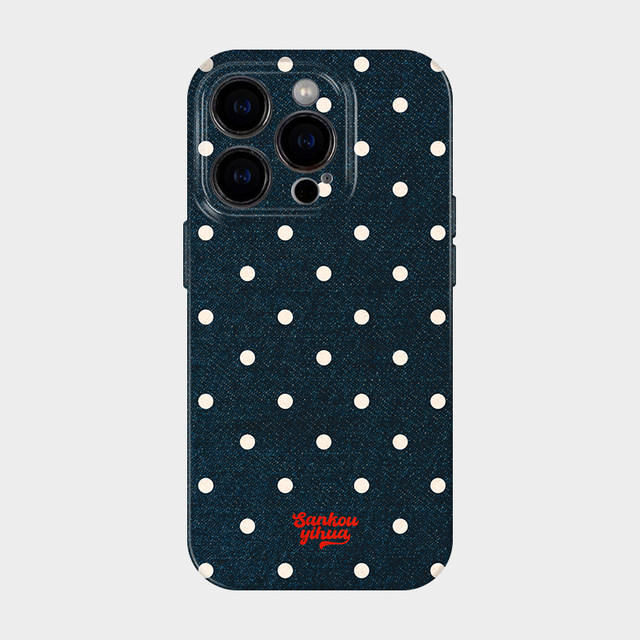 
Polka dot denim blue suitable for iPhone16 Apple 17 promax mobile phone protective case new case 15 autumn and winter huge and beautiful 14 simple Korean ins style 13 niche will not hit the shell art
