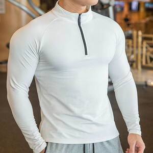 Sports tights basketball running fitness clothes speed drying track and field training compressed semi -zipper long -sleeved T -shirt men
