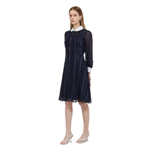
EPISODE Spring New Retro High Waist French Polka Dot Chiffon Dress Women's Lapel Mid-length Shirt Skirt
