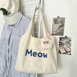 Canvas Bag Summer Women's 2025 New Style Hand-Held Shoulder Canvas Bag Large Capacity Student Commuting White Tote Bag