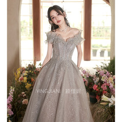High-End French Evening Dress for Women 2025 New Style, Luxurious and Unique for Birthday, Light Luxury, Niche Banquet Host Adult Dress