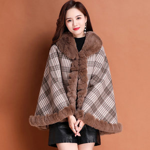 
Cape shawl coat for women autumn and winter 2025 new style with cheongsam thickened cloak middle-aged mother plaid outer wear