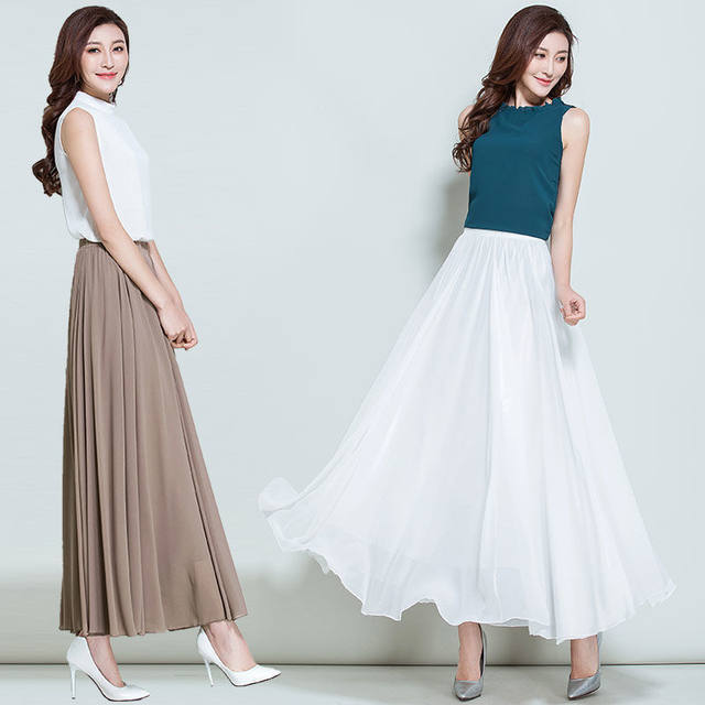 Chiffon half -bodies long skirt female spring big fairy skirt, wine red high waist pleated A -line skirt
