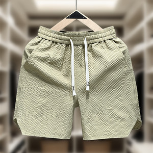 European shorts foaming fine plaid men's summer outdoor wear solid color five-point sports pants for men's beach shorts trendy
