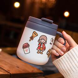 Stainless Steel Mug, Coffee Cup, Thermos Cup, Couple's Cup with Lid, Large Capacity Water Cup, Breakfast Cup, Cute Girl's Cup