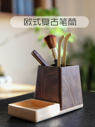 CTXDLK Wood Pen Holder Solid Wood Slanted Pen Holder Office Stationery Organizer For Office, School