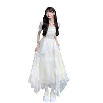 Jingxuan super fairy-like lotus leaf-edged short-sleeved dress for women
