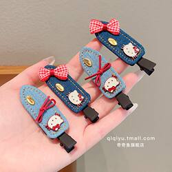 Girls' Denim Bow Seamless Duckbill Clip, Cute Cat Hair Clip for Children, Baby Forehead Bangs Hair Clip