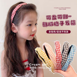 Girls' Korean-Style Plaid Twist Headband with Teeth, Non-Slip, High Cranial Top Headband, Little Girl's Hair Clip, Hair Accessory