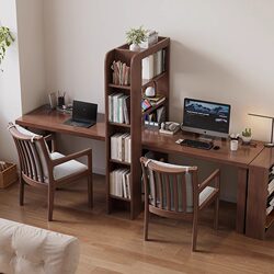 Fu Qiaojiang's One-Piece Solid Wood Desk with Bookshelf, Integrated Study Room, Extendable Double-Person Office Computer Desk