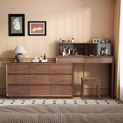 Baisiyi Antique-Style Solid Wood Dressing Table and Drawer Cabinet Integrated Retractable Modern Minimalist Bedroom New Makeup Table