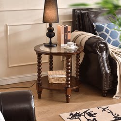 Fujiaojiang Antique-Style Solid Wood Coffee Table for Bedroom and Living Room, Sofa Side Table, French Retro Storage Small Round Table