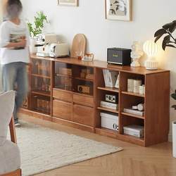 Yangman Solid Wood Bookcase, Floor-Standing Tv Cabinet, Living Room Home-Use Integrated Sideboard, Combinable Storage Cabinet with Glass Cabinet