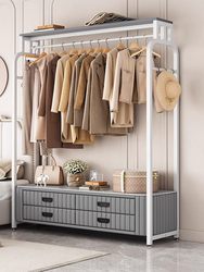 Versatile Coat Rack, Floor-Standing Bedroom Multifunctional Bedside Table with Integrated Drawers, Home Use for Storing Clothes at Night