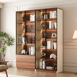 Abison Mid-Century Retro Bookcase with Glass Door Display Cabinet Wine Cabinet Home Living Room Integrated Wall Bookshelf