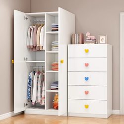 Luxurious Wooden Cartoon Wardrobe Bedroom Children's Wardrobe Baby Storage Cabinet Economical Small Wardrobe Chest of Drawers Combination