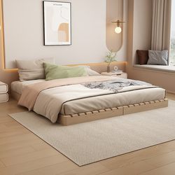 Yアメリ Platform Bed, Floor Bed, Japanese-Style Floor Mat, Low Bed, Tatami, Solid Wood Slatted Bed, Guesthouse Without Headboard H