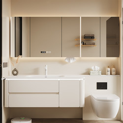 Dipur Bathroom Cabinet Set with Integrated Basin, Extended Toilet Storage, Cream-Style Bathroom Household Washbasin Sink