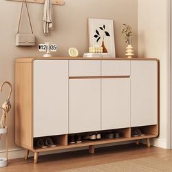 Ouyayijia Shoe Cabinet, Solid Wood Storage Shoe Cabinet, Integrated Entrance Cabinet, Entryway Shoe Cabinet, Simple and Modern with Doorway