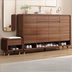 Abison Solid Wood Shoe Cabinet for Home Entrance, New Chinese Style, Large Capacity, Integrated Wall-Mounted Entryway Cabinet