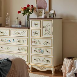 Eisen Style Chest of Drawers for Bedroom, American-Style Master Bedroom Bedside Solid Wood Five-Drawer Cabinet with Painted Storage Drawers, Wall-Mounted Storage at the End of the Bed