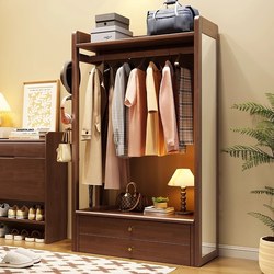 Yangman Solid Wood Coat Rack with Integrated Dressing Mirror, Floor-Standing Bedroom Coat Rack with Mirror, Multifunctional Clothes Storage