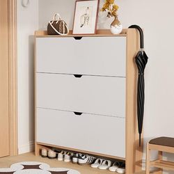 Gumufel Solid Wood Ultra-Thin Tipping Shoe Cabinet for Home Entrance Hallway Large Capacity Entryway Cabinet Shoe Cabinet