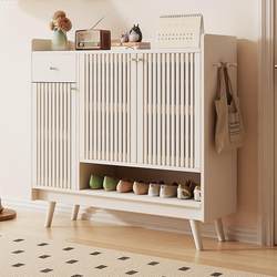 Yangman Simple Solid Wood Shoe Cabinet with Grid Design, Breathable and Ventilated, Suitable for Home Entrance, Small Apartment Exterior Shoe Cabinet for Storage