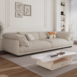 Trendy Internet-Famous Cream-Colored Anti-Cat-Scratch Baby Velvet Fabric Living Room Sofa with Sponge for Three or Four People in a Straight Row