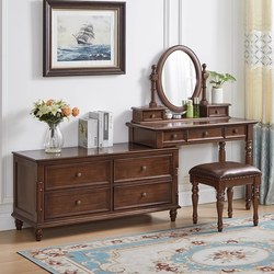 Yangman American-Style Solid Wood Dressing Table for Bedroom, Extendable with Drawers, Makeup Table with Corner Storage