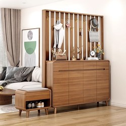 Luxurious New Chinese-Style Solid Wood Frame Shoe Cabinet with Integrated Coat Rack for Home Entrance, Living Room Partition Cabinet