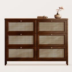 Zuoshi Ultra-Thin Shoe Cabinet, Small Narrow Entrance Hall Cabinet, Rattan Woven Entryway Flip-Top Shoe Cabinet, Household Entryway Shoe Cabinet