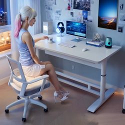 Yiqimei White Gaming Adjustable Desk Single Computer Desk Work Desk Student Simple Writing Desk Bedside Desk Yq
