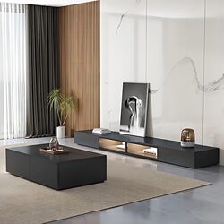 Luxurious High-End Floor-Standing Tv Cabinet and Coffee Table Set, Solid Wood, Simple Design, Floor-Standing, for Living Room and Bedroom, with Slate Top