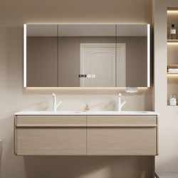 Dipur Official Corian Integrated Double Basin Bathroom Cabinet Combination Washbasin Cabinet Oak Washstand High-End